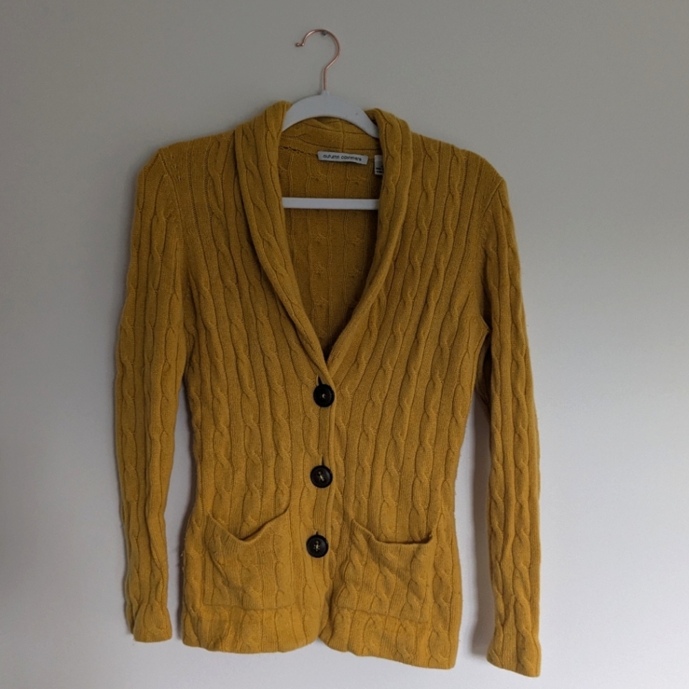 Autumn CASHMERE mustard yellow cardigan size Medium